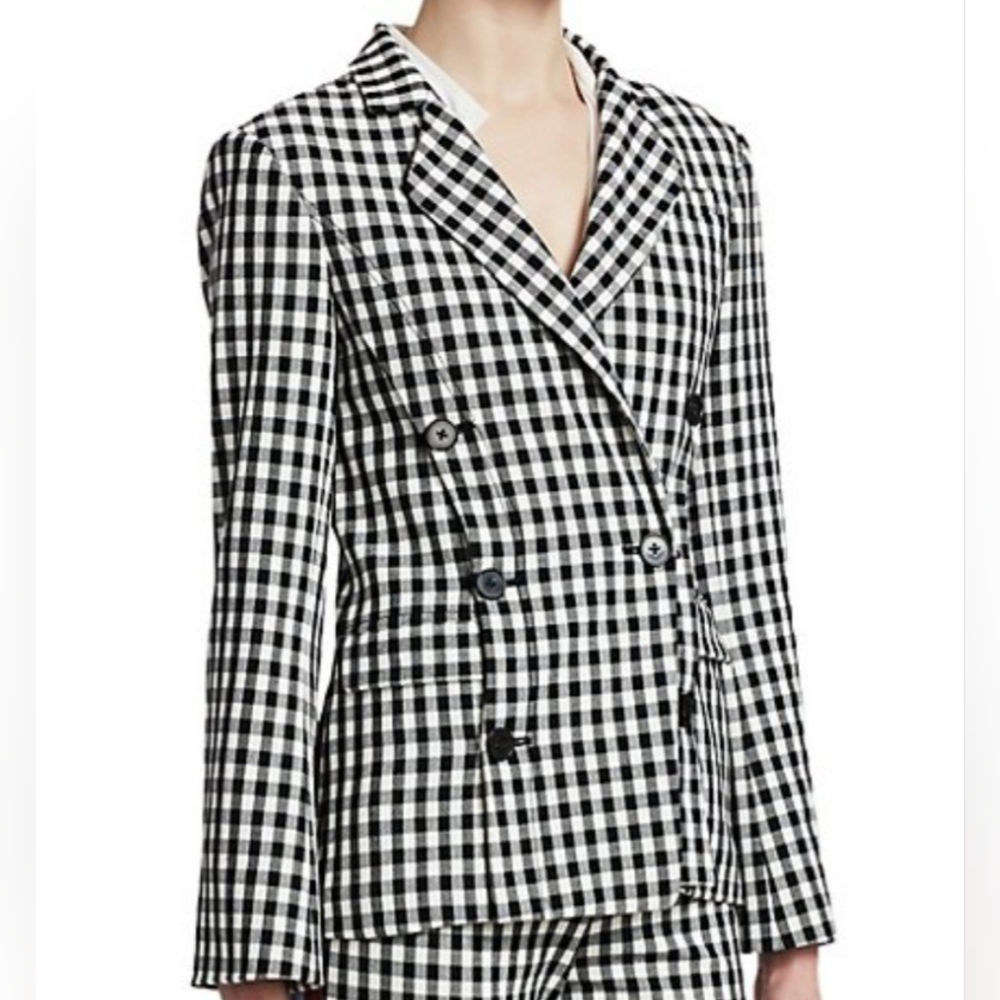 10 Crosby Derek Lam Black and White Gingham Double-Breasted Blazer